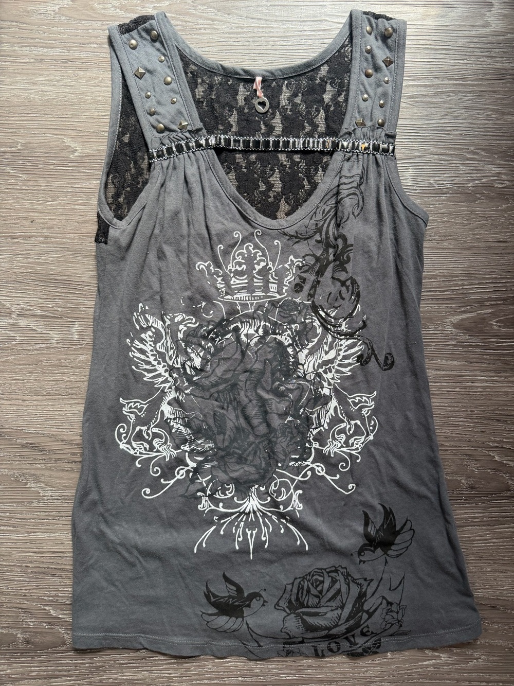 Robin K Gray Lace-Back Studded Graphic Tank